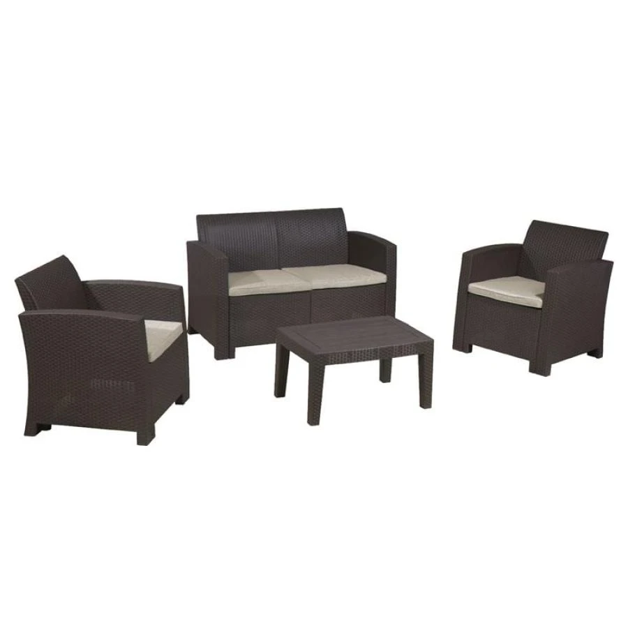 SAVANNA Set Σαλόνι Κήπου ΒεράνταςK/D,Table+Sofa 2Seater+2 Armchairs PP-UV Καφέ Μαξιλάρια Grey-White 1 SAVANNA Set Σαλόνι Κήπου ΒεράνταςK/D,Table+Sofa 2Seater+2 Armchairs PP-UV Καφέ Μαξιλάρια Grey-White