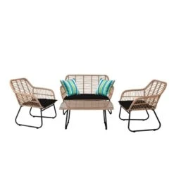 SALSA Set Σαλόνι Κήπου 94x56x44-120x70x86-67x71x83εκ Μέταλλο Μαύρο, Wicker Φυσικό: Τραπέζι + Καναπέ 2Θέσιο + 2 Πολυθρόνες