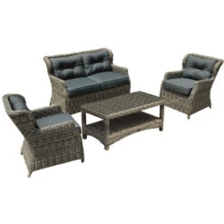 VITORIA Set Σαλόνι Κήπου 100x52x45 130x85x85 64x85x85 ALU: Τραπεζάκι+2 Πολυθρόνες+2Θέσιος Wicker Grey Brown, Μαξ.Ανθρακί