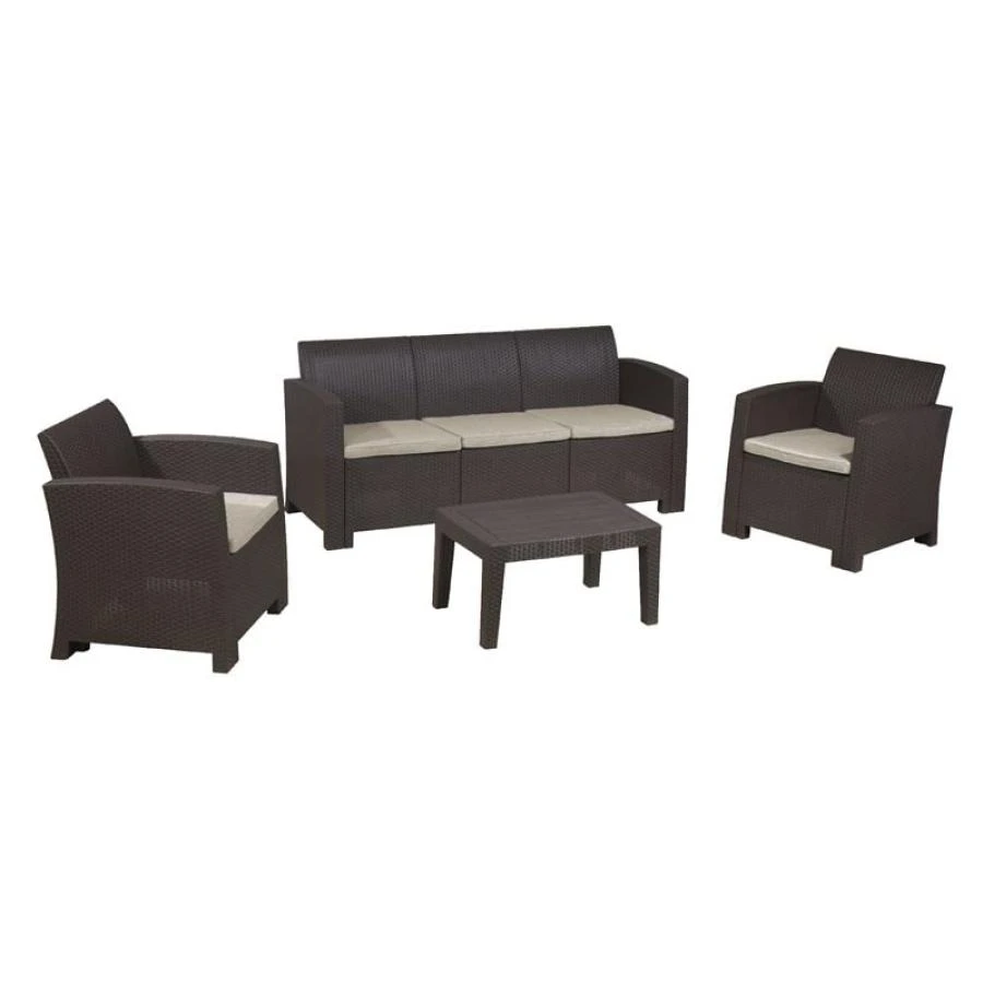 SAVANNA Set Σαλόνι Κήπου Βεράντας K/D, Table+Sofa 3Seater+2 Armchairs PP-UV Καφέ Μαξιλάρια Grey-White 1 SAVANNA Set Σαλόνι Κήπου Βεράντας K/D, Table+Sofa 3Seater+2 Armchairs PP-UV Καφέ Μαξιλάρια Grey-White
