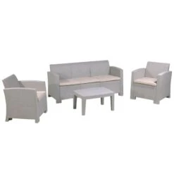SAVANNA Set Σαλόνι Κήπου ΒεράνταςK/D, Table+Sofa 3Seater+2 Armchairs PP-UV Sand Grey Μαξιλάρια Μπεζ