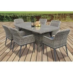 HAVANA Set Τραπεζαρία Κήπου Table:160x90x75 Chair:64x65x85 ALU,Wicker Grey Brown-Ανθρακί: Τραπέζι 160x90 + 6 Πολυθρόνες