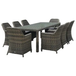 ESPERIA Set Τραπεζαρία Κήπου Τραπ:230x100x78 Πολ:64x68x90εκ ALU,Wicker Grey Brown-Ανθρακί: Τραπέζι 230x100 + 8 Πολυθρόνες