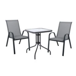 RIO Set Κήπου - Βεράντας: Τραπέζι + 2 Πολυθρόνες Table:60x60x70 Chair:55x74x91 Μέταλλο Βαφή Ανθρακί, Textilene Γκρι