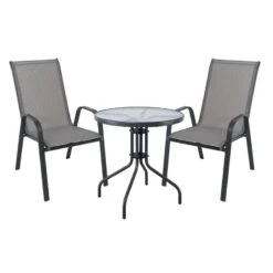 RIO Set Κήπου - Βεράντας: Τραπέζι + 2 Πολυθρόνες Table:Φ70x70 Armchair:55x74x91 Μέταλλο Βαφή Ανθρακί, Textilene Γκρι