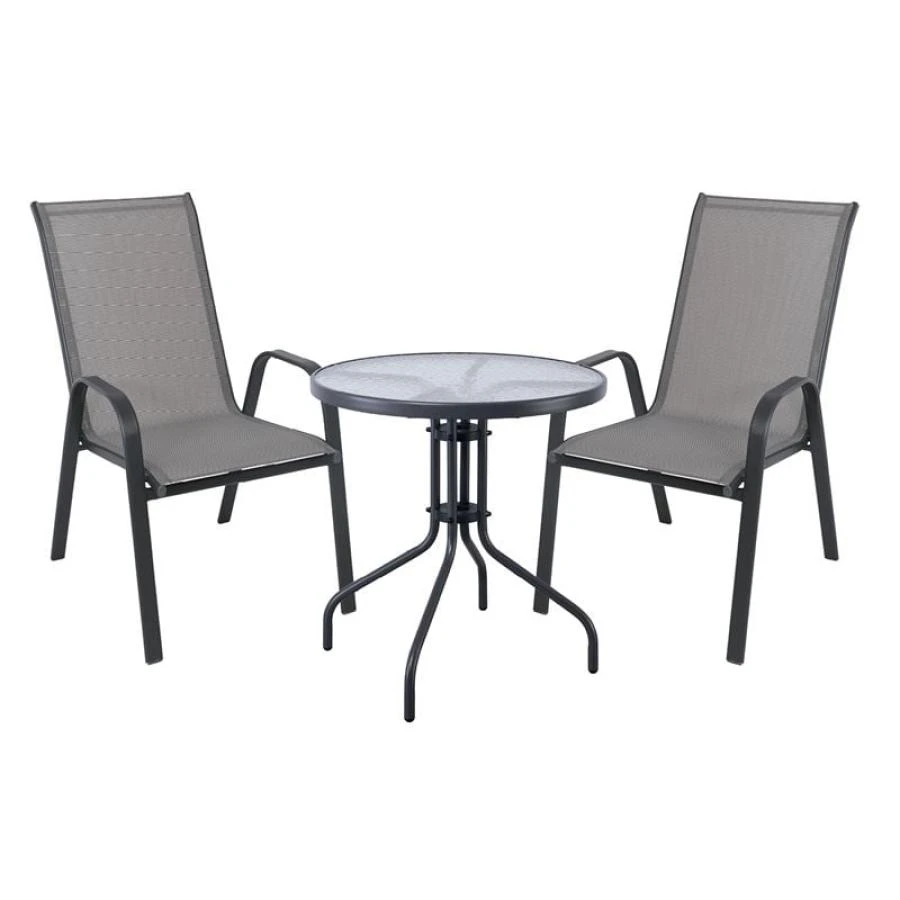 RIO Set Κήπου - Βεράντας: Τραπέζι + 2 Πολυθρόνες Table:Φ70x70 Armchair:55x74x91 Μέταλλο Βαφή Ανθρακί, Textilene Γκρι 1 RIO Set Κήπου - Βεράντας: Τραπέζι + 2 Πολυθρόνες Table:Φ70x70 Armchair:55x74x91 Μέταλλο Βαφή Ανθρακί, Textilene Γκρι