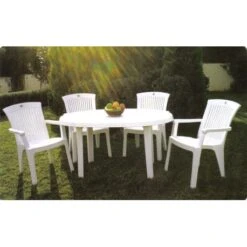 Σετ Κλειώ Τραπεζαρία Κήπου Πλαστική 140x90x74εκ 5τμχ