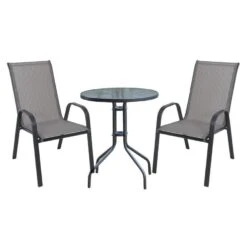 RIO Set Κήπου - Βεράντας: Τραπέζι + 2 Πολυθρόνες Table:Φ60x70 Armchair:55x74x91 Μέταλλο Βαφή Ανθρακί, Textilene Γκρι