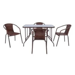 BALENO Set Τραπεζαρία Κήπου: Τραπέζι + 4 Πολυθρόνες Table:110x60x71 Seat:53x58x77 Μέταλλο Καφέ - Wicker Brown
