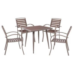 SERRANO Set Κήπου: Τραπέζι + 4 Πολυθρόνες, Table:80x80x74 Chair:56x64x88 Μέταλλο Βαφή Sand Beige, Polywood Καρυδί