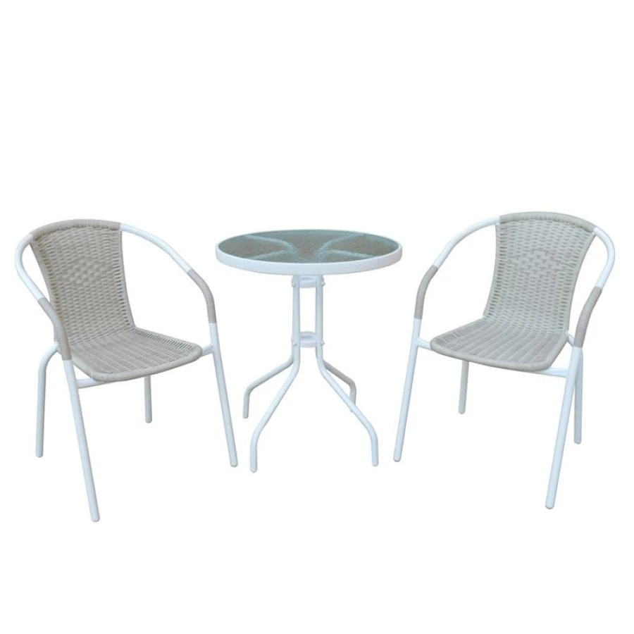 BALENO Set Κήπου - Βεράντας: Τραπέζι + 2 Πολυθρόνες Table:Φ60x70 Armchair:53x58x77 Μέταλλο Άσπρο - Wicker Beige 1 BALENO Set Κήπου - Βεράντας: Τραπέζι + 2 Πολυθρόνες Table:Φ60x70 Armchair:53x58x77 Μέταλλο Άσπρο - Wicker Beige
