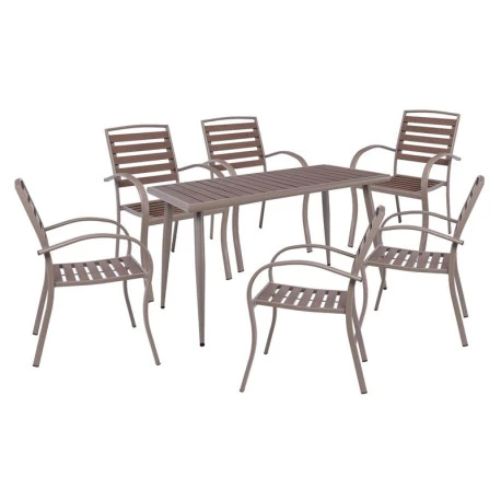 SERRANO Set Κήπου: Τραπέζι + 6 Πολυθρόνες, Table:130x70x75 Chair:56x64x88 Μέταλλο Βαφή Sand Beige, Polywood Καρυδί 1 SERRANO Set Κήπου: Τραπέζι + 6 Πολυθρόνες, Table:130x70x75 Chair:56x64x88 Μέταλλο Βαφή Sand Beige, Polywood Καρυδί