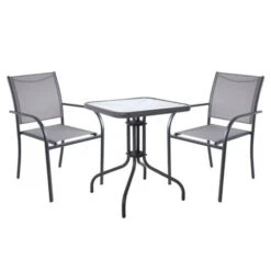 LANGLEY Set Κήπου: Τραπέζι + 2 Πολυθρόνες Στοιβαζόμενες Table:60x60x70 Chair:55x68x87 Μέταλλο Ανθρακί,Textilene Γκρι