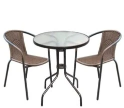 BALENO Set Κήπου - Βεράντας: Τραπέζι + 2 Πολυθρόνες Table:Φ60x70 Armchair:53x58x77 Μέταλλο Καφέ - Wicker Brown