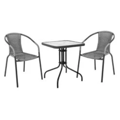 BALENO Set Κήπου - Βεράντας: Τραπέζι + 2 Πολυθρόνες Table:70x70x70 Seat:53x58x77 Μέταλλο Ανθρακί - Wicker Mixed Grey