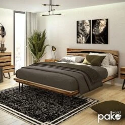 Συρταριέρα Imena Pakoworld 3ων συρταριών μασίφ ξύλο 4εκ φυσικό-μαύρο 80x38x86.5εκ