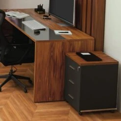 Συρταριέρα τροχήλατη Oscar Pakoworld 3ων συρταρίων καρυδί-ανθρακί 40x48x63εκ