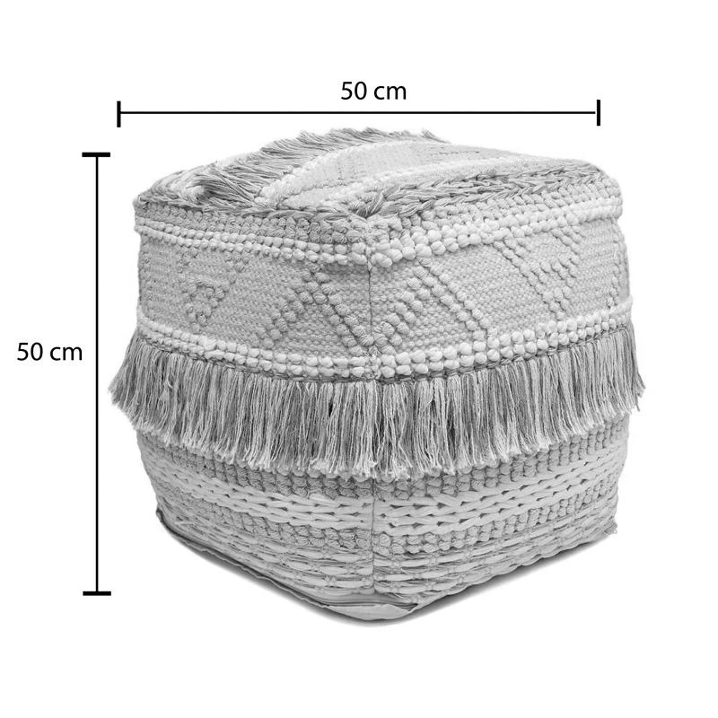Σκαμπό-πουφ Scauni Inart βαμβάκι σε λευκή-μπεζ απόχρωση 50x50x50εκ 2 Σκαμπό-πουφ Scauni Inart βαμβάκι σε λευκή-μπεζ απόχρωση 50x50x50εκ - Image 2