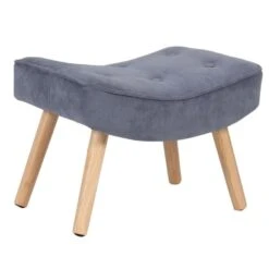 ALMA Σκαμπό - Υποπόδιο, 52x38x35εκ Ύφασμα Velure Ανοιχτό Μπλε, Πόδια Φυσικό, K/D