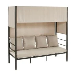 SKY Καναπές - Κρεβάτι Κήπου Εξωτερικού Χώρου, 200x80x200εκ Μέταλλο Βαφή Ανθρακί, Ύφασμα Εκρού