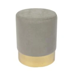 SOL Σκαμπό Βοηθητικό, Χρώμιο Χρυσό, Ύφασμα Velure Φ37x44εκ Απόχρωση Γκρι