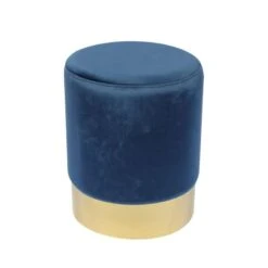 SOL Σκαμπό Βοηθητικό, Χρώμιο Χρυσό, Ύφασμα Velure Φ37x44εκ Απόχρωση Μπλε