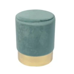 SOL Σκαμπό Βοηθητικό, Χρώμιο Χρυσό, Ύφασμα Velure Φ37x44εκ Απόχρωση Βεραμάν