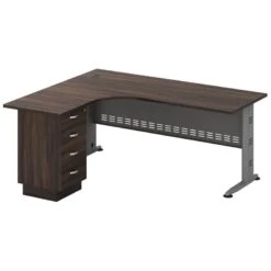 SUPERIOR Γραφείο Αριστερή Γωνία - 180x70/150x60εκ Απόχρωση Γκρι - Σκούρο Καρυδί