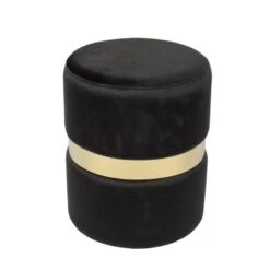 TOMMY Σκαμπό Βοηθητικό, Χρώμιο Χρυσό, Ύφασμα Velure Φ35εκ Η.43εκ Απόχρωση Μαύρο