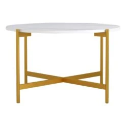Τραπεζάκι σαλονιού Aisle Pakoworld μελαμίνης λευκό μαρμάρου-χρυσό μέταλλο Φ80x45εκ