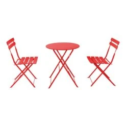 Τραπεζαρία Bistro 3τεμ Pakoworld μεταλλική αναδιπλούμενη σε κόκκινη απόχρωση Φ60x71εκ