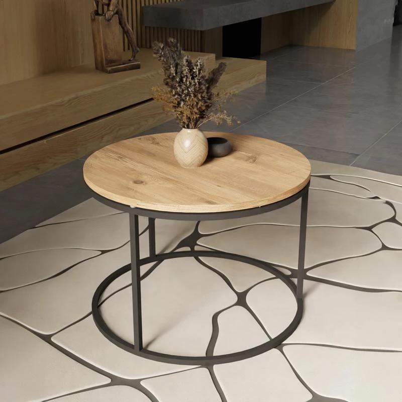 Τραπέζι σαλονιού Drion Pakoworld Oak μελαμίνης-μαύρο μέταλλο Φ60x40εκ 3 Τραπέζι σαλονιού Drion Pakoworld Oak μελαμίνης-μαύρο μέταλλο Φ60x40εκ - Image 3