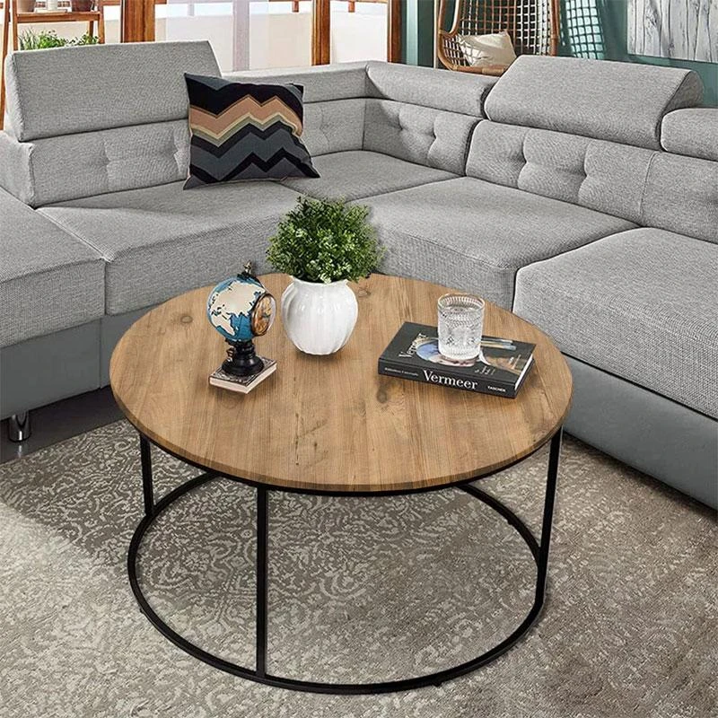 Τραπέζι σαλονιού Emilian Pakoworld Oak μελαμίνης-μαύρο μέταλλο Φ60x42εκ 1 Τραπέζι σαλονιού Emilian Pakoworld Oak μελαμίνης-μαύρο μέταλλο Φ60x42εκ