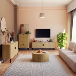 Τραπέζι σαλονιού Scandi Pakoworld MDF φυσικό Φ80x35.5εκ