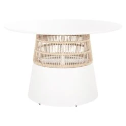 ΤΡΑΠΕΖΙ ΣΤΡΟΓΓΥΛΟ SAEID HM6106.02 ΛΕΥΚΟ ΑΛΟΥΜΙΝΙΟ-ΜΠΕΖ ΣΧΟΙΝΙ Φ120x75Υεκ. -Vougioukas trapezi stroggilo saeid hm6106 02 leiko aloiminio mpez schoini ph120 75iek 1 2