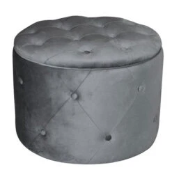 TRAVIS Σκαμπό Αποθηκευτικό, Ύφασμα Velure Φ60εκ H.45εκ Απόχρωση Γκρι