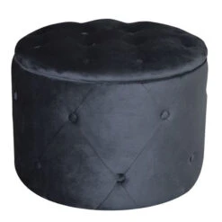 TRAVIS Σκαμπό Αποθηκευτικό, Ύφασμα Velure Φ60εκ H.45εκ Απόχρωση Μαύρο