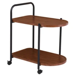 TROLLEY - Βοηθητικό Τραπεζάκι Μέταλλο Βαφή Μαύρο, MDF With PVC 60x38x65εκ Απόχρωση Καρυδί