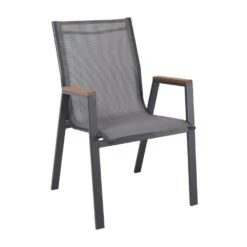 VIRNA Πολυθρόνα Κήπου Βεράντας, 56x63x90εκ Μέταλλο Βαφή Ανθρακί Textilene Γκρι,Polywood Φυσικό