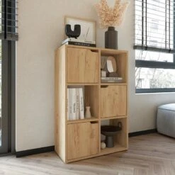 Βιβλιοθήκη Bookel Pakoworld μελαμίνης σε Oak απόχρωση 59.5x27.5x89εκ
