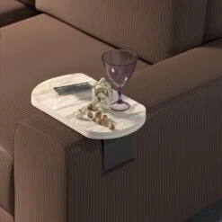 Βοηθητικό τραπεζάκι Linea Pakoworld σε γκρι όψη μαρμάρουμε μαύρα μεταλλικά πόδια 20x35x10εκ