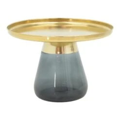 Βοηθητικό τραπέζι Kunlo Inart χρυσό χρώμιο-μαύρο γυαλί Φ60x42εκ -Vougioukas voithitiko trapezi kunlo inart chriso chromio mairo giali ph60 42ek 2