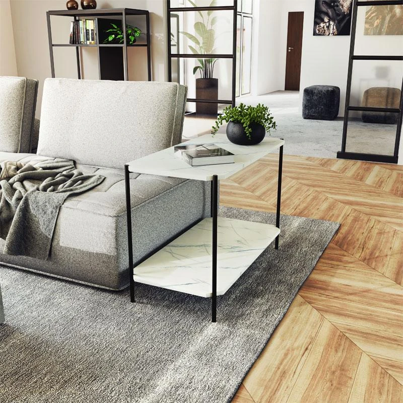 Βοηθητικό τραπέζι Mara MDF λευκό μαρμάρου-μαύρο 80x40x55cm 1 Βοηθητικό τραπέζι Mara MDF λευκό μαρμάρου-μαύρο 80x40x55cm
