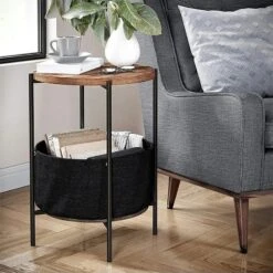 Βοηθητικό τραπέζι σαλονιού Casper Pakoworld μαύρο-καρυδίΦ43x60εκ