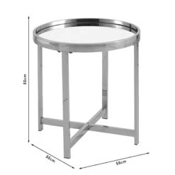 Βοηθητικό τραπέζι σαλονιού Tristan Pakoworld μέταλλο ασημί-γυαλί Φ55x55εκ