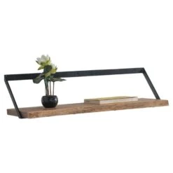 WALL-1 Ράφι Τοίχου 80x25x20εκ Μέταλλο Βαφή Μαύρο, Ξύλο Ακακία Φυσικό