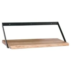 WALL-2Ράφι Τοίχου 60x25x20εκ Μέταλλο Βαφή Μαύρο, Ξύλο Ακακία Φυσικό